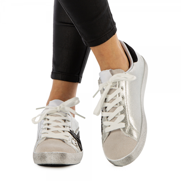 Pantofi sport dama Seran albi cu negru, 3 - Kalapod.net